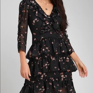 Lulus ruffled floral long sleeve mini dress sizeXL